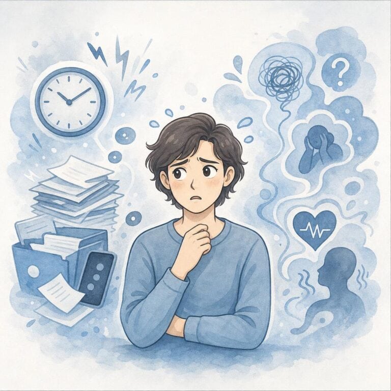 Har jeg stress eller angst?. Person i blå. Angst, Stress.